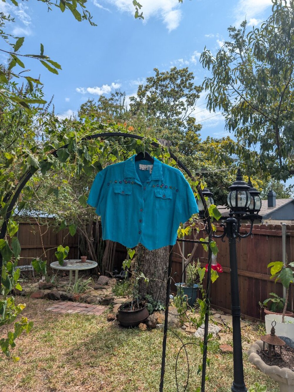 Vintage Casey & Max Turquoise Floral Embroidered Crop Top L Tie Back